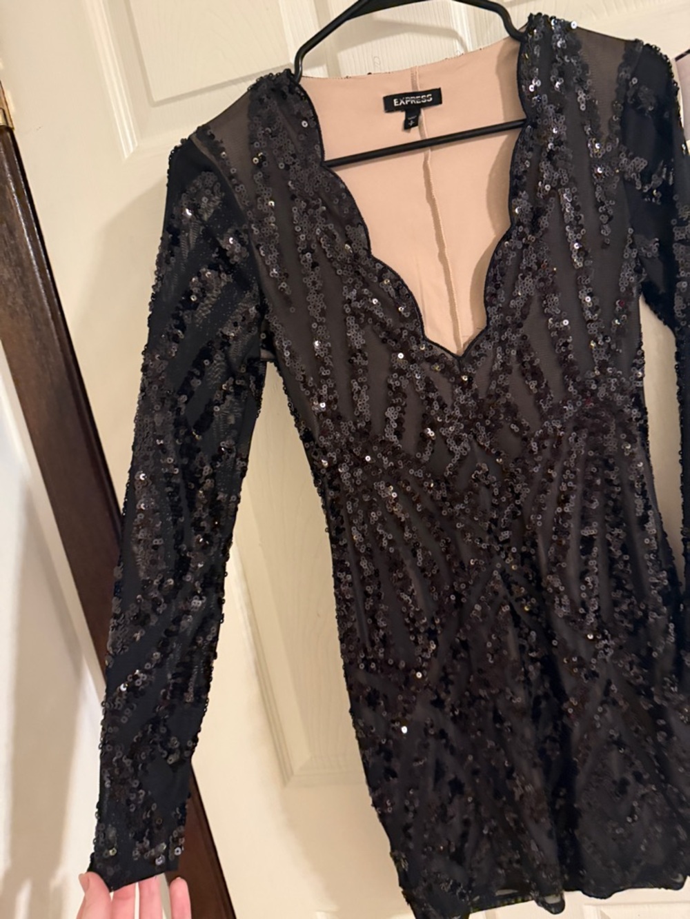 Express Black Sequin Long-Sleeve Mini Dress - Picture 7 of 7